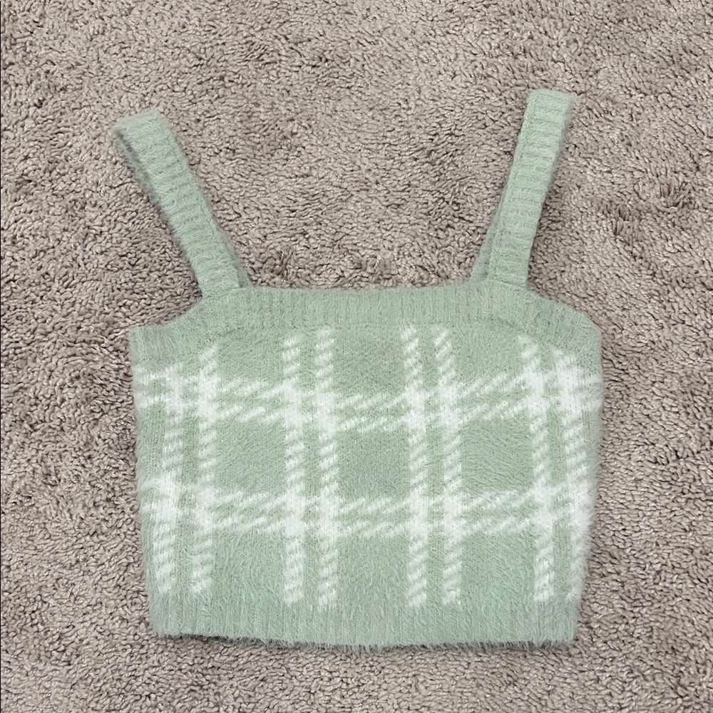 Kendall & Kylie Mint Plaid Knit Crop Top